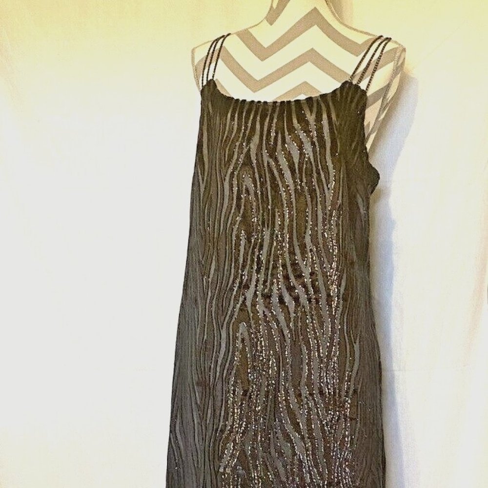 Custom Made Black Shimmery Velvet Gold Lining Straps Maxi Evening Dress ~Sz.12